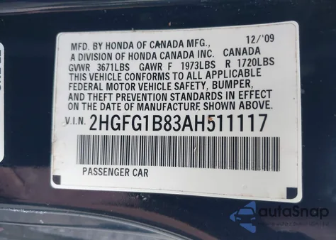 2010 Honda Civic Ex from USA, damaged, VIN 2HGFG1B83AH511117